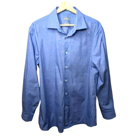 Michael KORS Mens Sz L Blue Long Sleeve Button Up Slim fit Stretch Dress Shirt - Picture 2 of 13